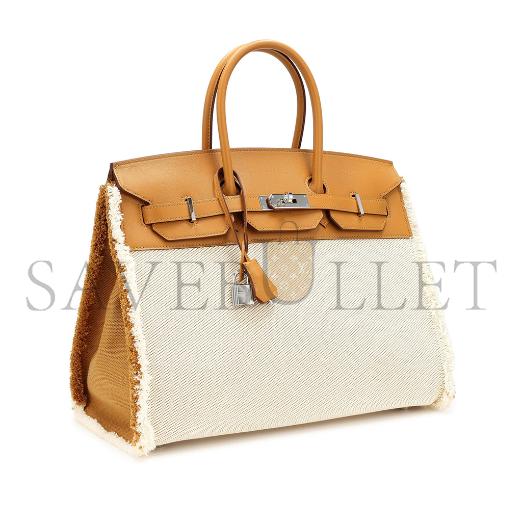 H**mes master birkin 35 swift leather canvas sesame tassel silver buckle h082686ck23 (35*25*18cm)